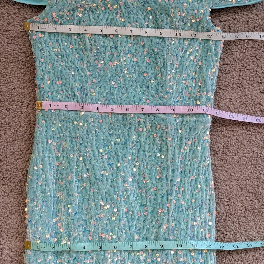 Faeriesty Mint Off Shoulder Sweetheart Neck High Slit Sequin Party Dress Size XS